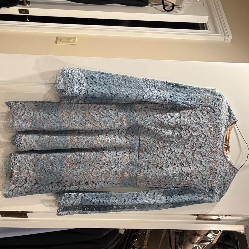 Wayf Light Blue Lace Mini Dress